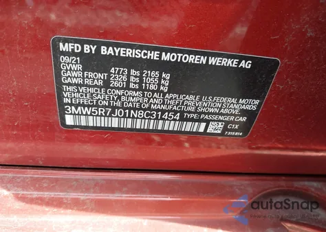 2022 BMW 330I xDrive from USA, damaged, VIN 3MW5R7J01N8C31454